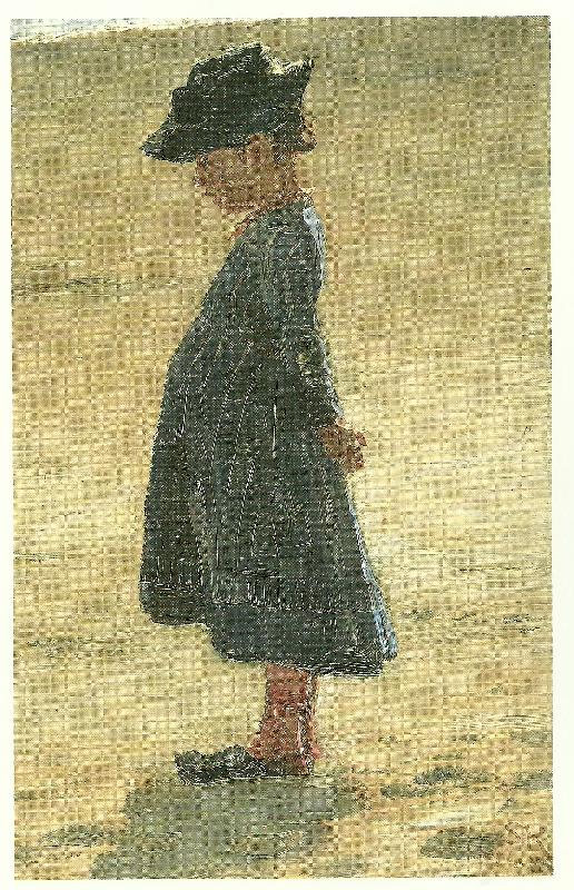 Peter Severin Kroyer lille pige staende pa skagen sonderstrand Germany oil painting art